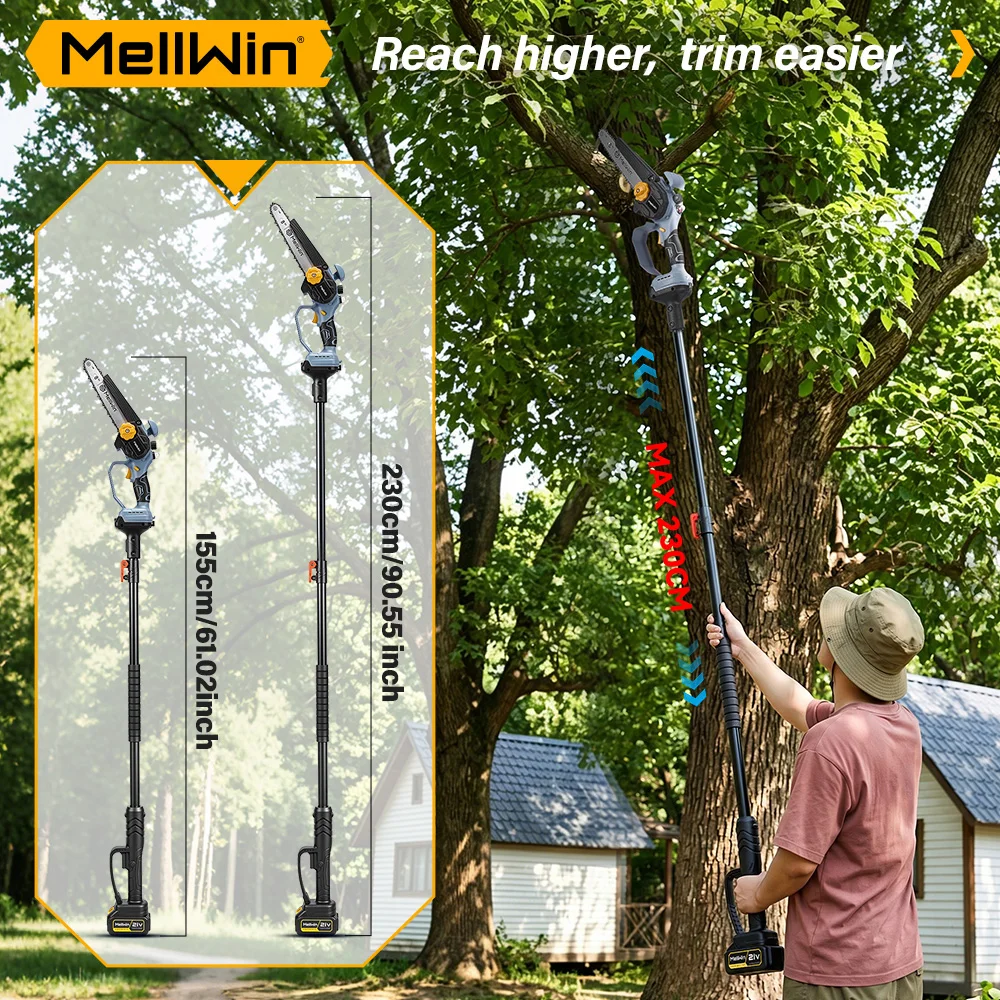 MELLWIN Electric Pole Chainsaw 8 Inch Brushless Telescoping 2 in 1 High Branch Saw Garden Pruning Tool for Makita 18V Battery Pin - Image 4
