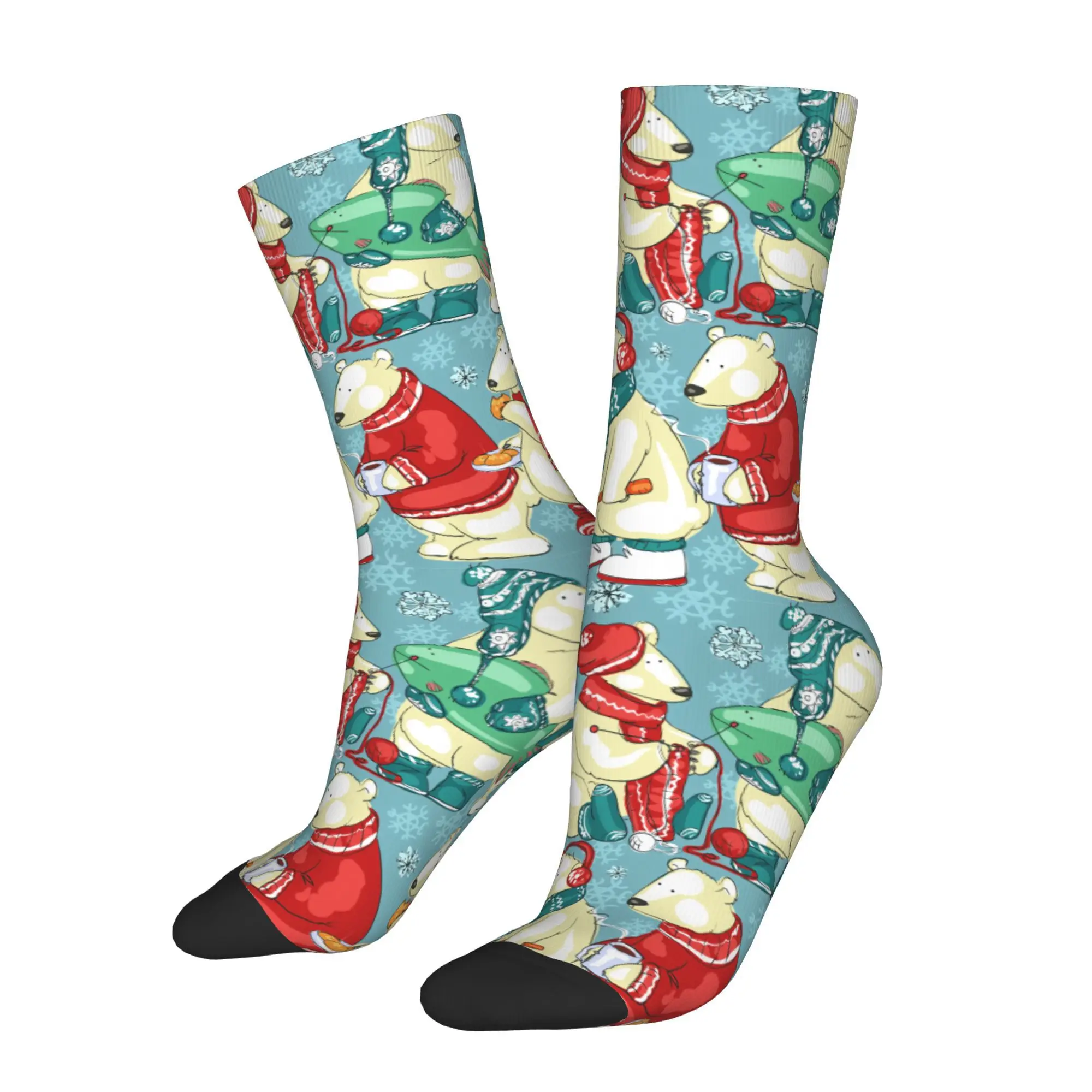 1pc Christmas Bear Printed Men's Socks  Novelty Hip Hop Harajuku Pattern Crew Sock Casual Gift