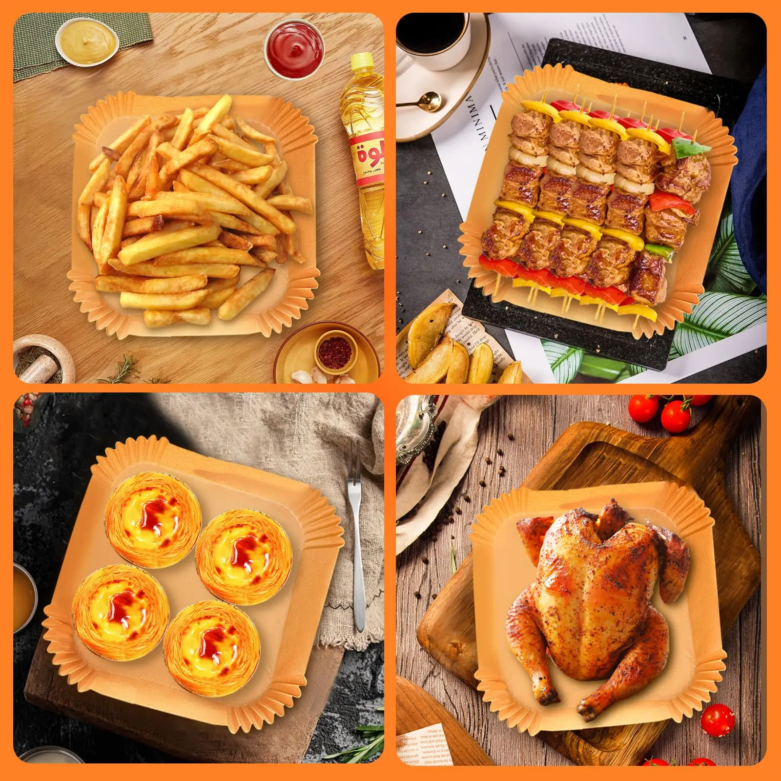 200PCS square air fryer liner, disposable unbleached parchment paper, non stick and oil resistant baking tray, air fryer baking supplies, baking, baking, cooking and easy to clean