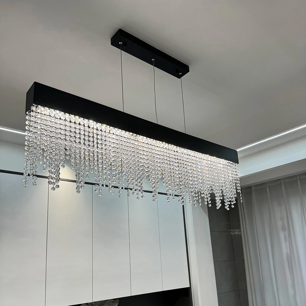 

Modern Kitchen Island Crystal Chandelier Luxury Dining Room LED Hanging Light Fixture Gold/Black Home Decor Indoor Lamp