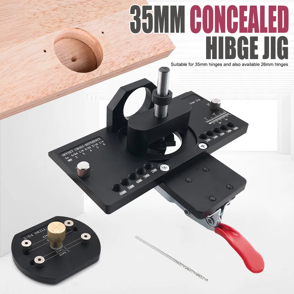 

35mm Woodworking Hole Drilling Guide Locator Hinge Boring Jig with Fixture Aluminum Plastic Hole Opener Template Door Cabinets