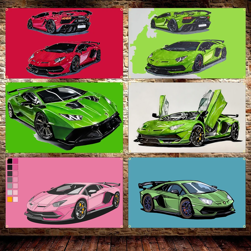 Italian High-performance Sports Car Flag Banner Polyester Printed Poster 60x90cm 90x150cm Decor for Auto Enthusiasts, Room Decor