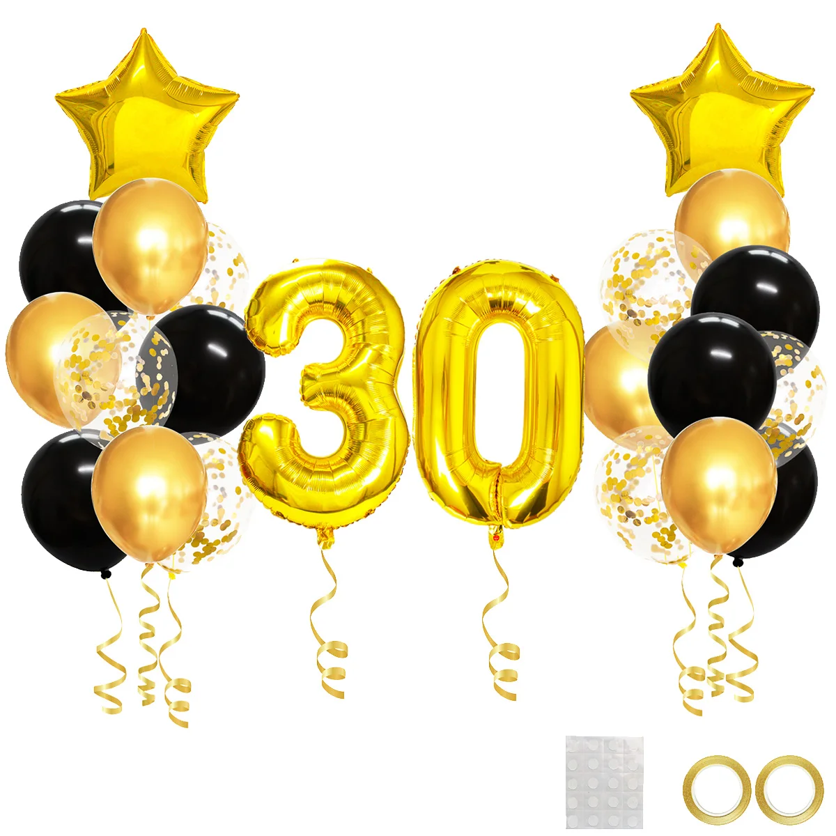 25pcs Gold Black Mixed Balloons 30th Birthday Party Decorations 30 Years Old Man Woman Birthday Decor Anniversary Number 30 Ball