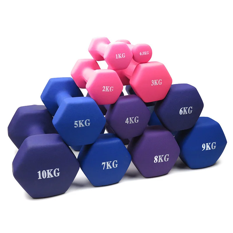 Factory Supply Dumbbells Manufacturer Multi Color Neoprene 2kg in Stock Gym Hexagonal Dumbbells Set
