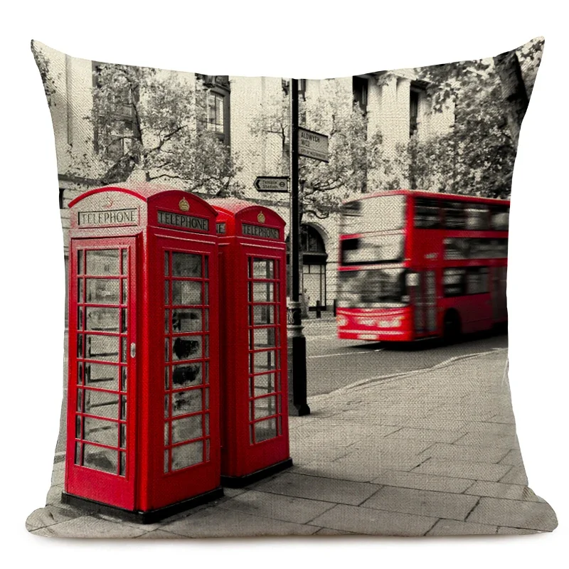 British Style London Home Textile Decorative Cushion Cover Sofa Throw Pillow Case Vintage Red Pillowcases