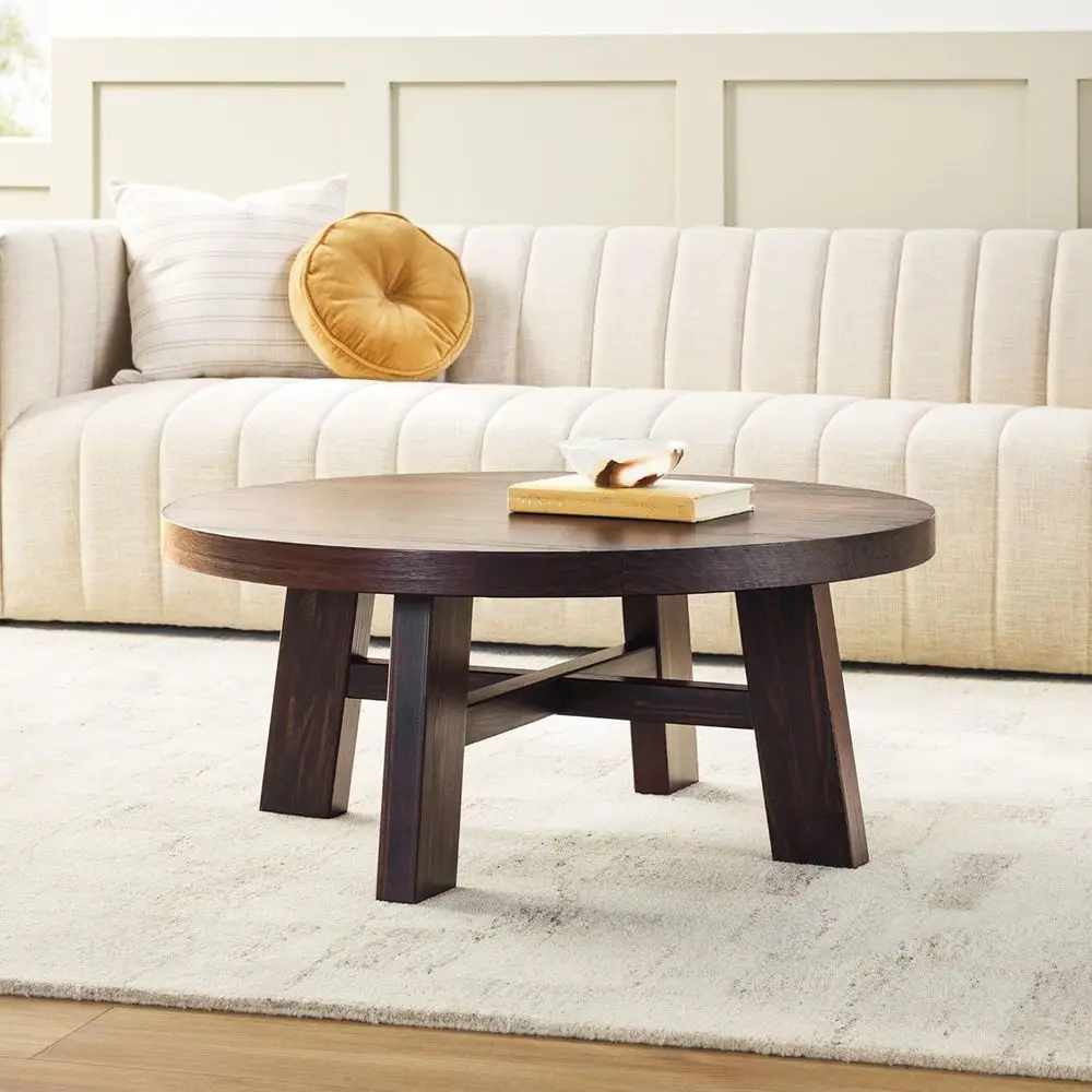 Solid Wood 36 Inch Round Coffee Table