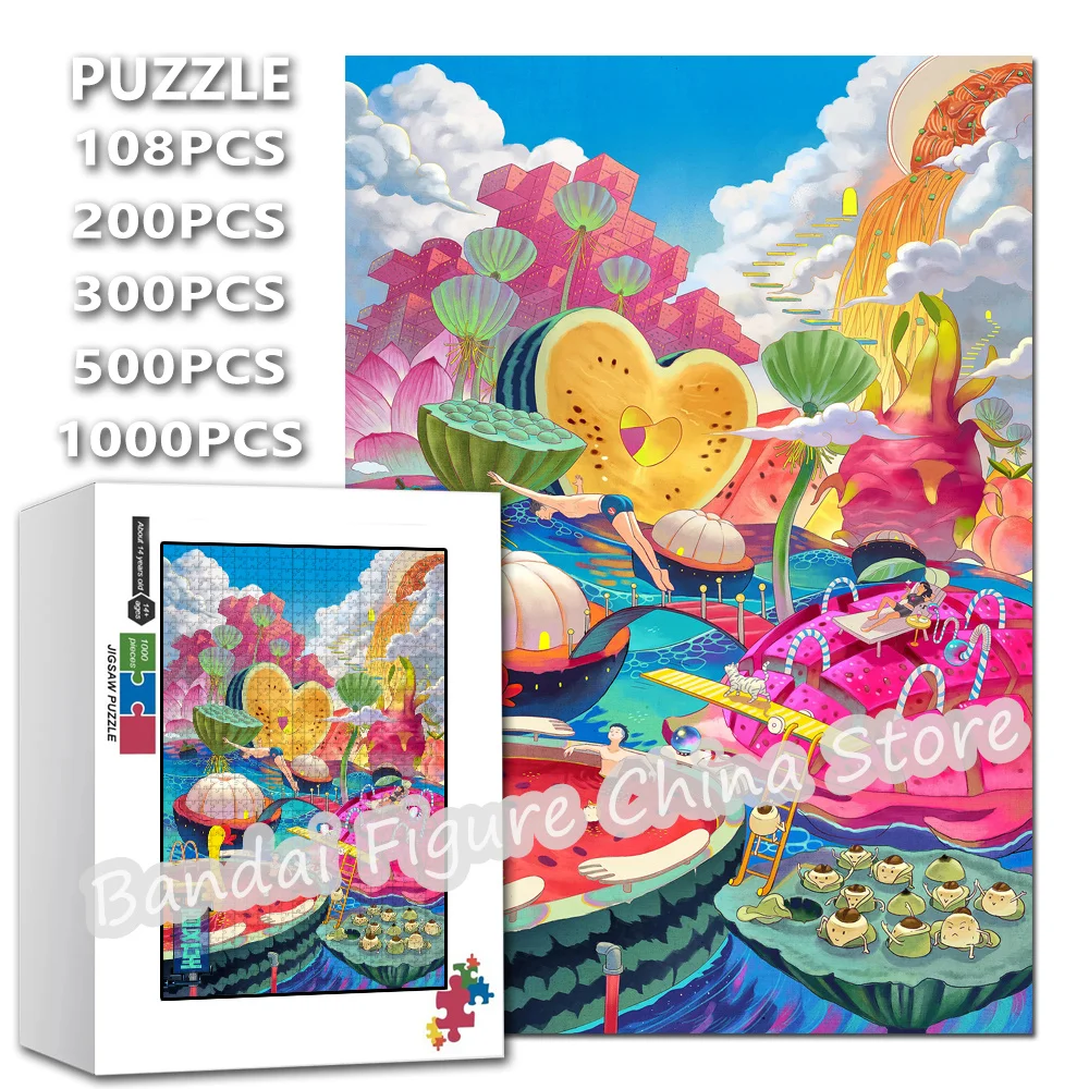 Fantastico scenario estivo Puzzle Anguria Lotus Pod Cartoon Fruit 108/200/300/500/1000 pezzi Puzzle Decomprimere giocattoli