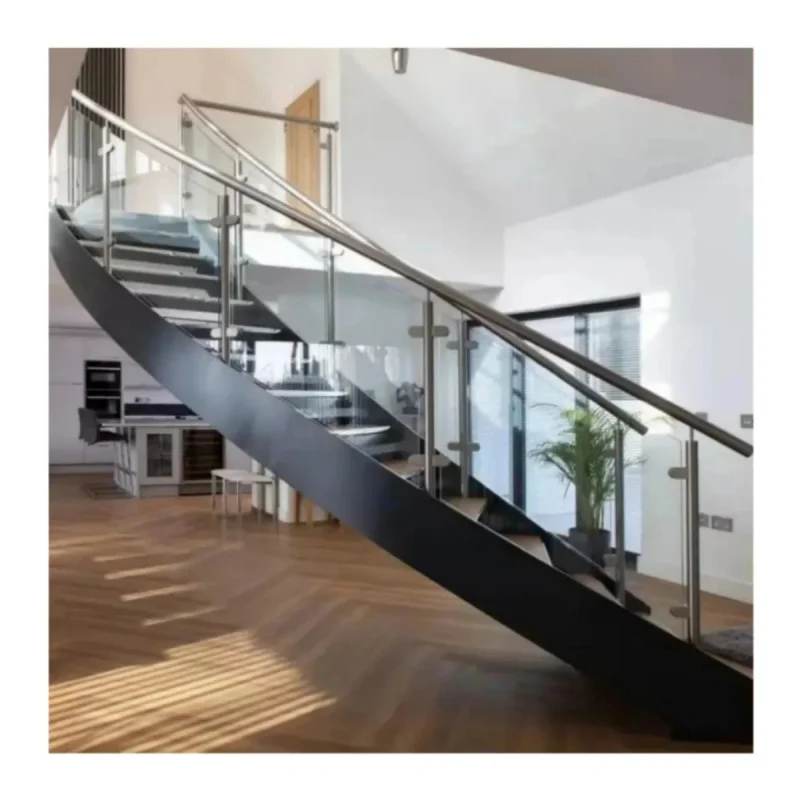 custom.Modern Indoor Durable Design Curved Steel Wooden Staircase Floating Stairs House Apartment or Kitchen Marble Material