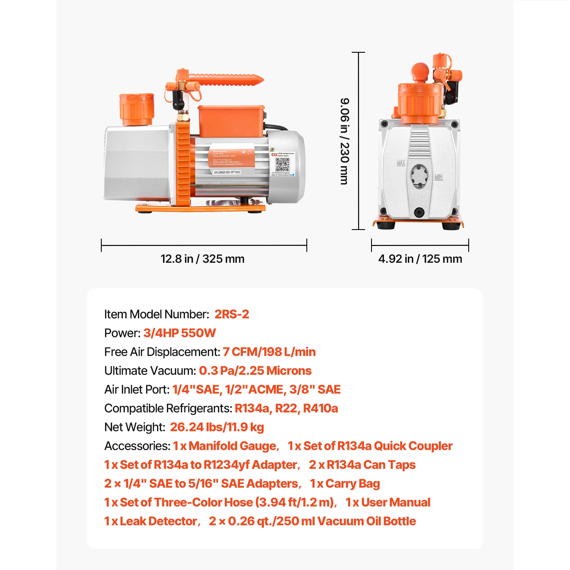SucceBuy AC Vacuümpomp en Manometerset 3.5CFM 1/4PK / 4.5CFM 1/3PK Enkeltraps of 7CFM 3/4PK Tweetraps voor HVAC Airconditioning