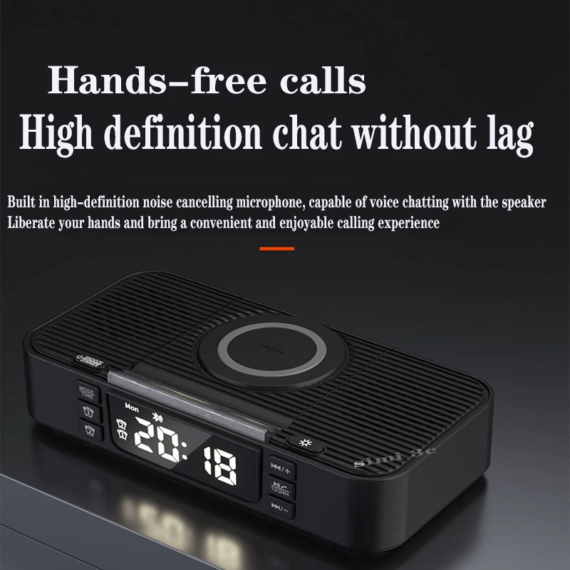 Portable New Wireless Charging Bluetooth Audio Atmosphere Small Night Light Dual Speaker Loud Alarm Clock Audio Column