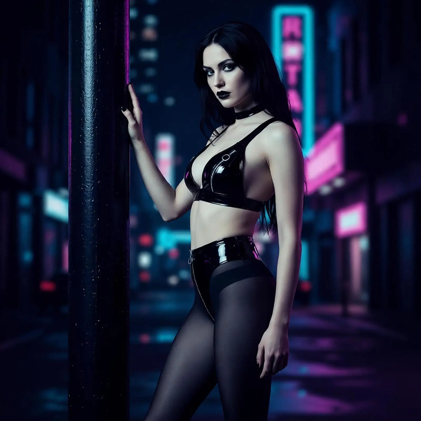 Women Motorcycle Wet Look PU Leather Outfit Zip Cup Y-back Bra Bralette And Zipper Crotch Mesh Legs Tights Leggings for Clubwear
