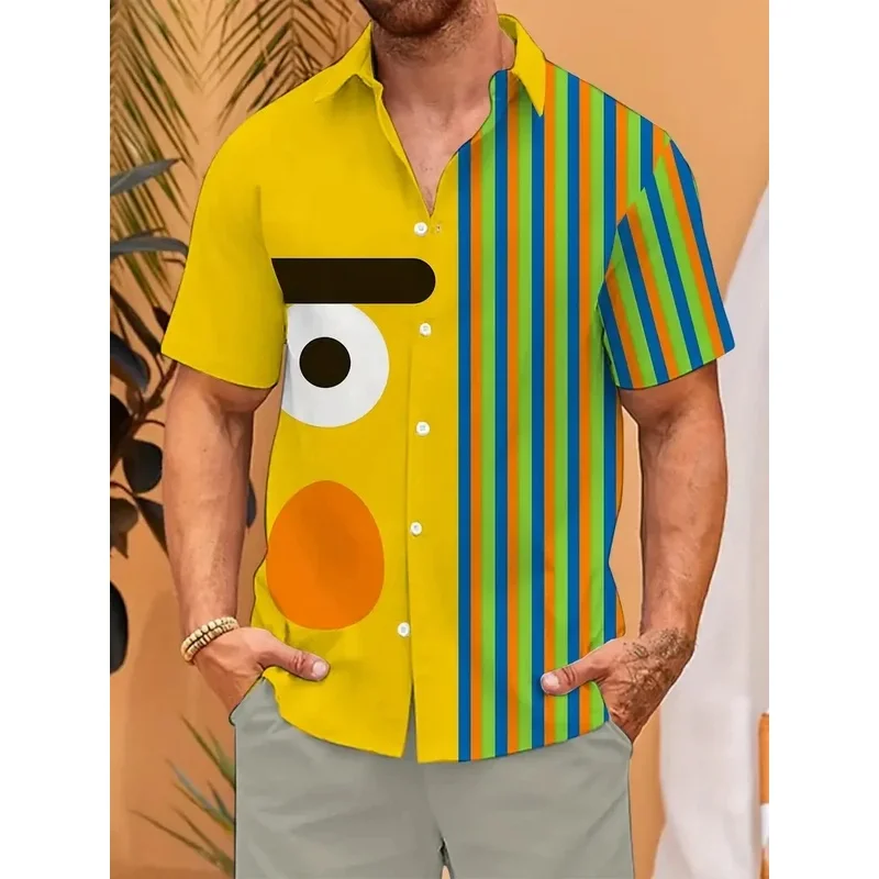Summer New Cute Cat Fun Printed Short-sleeved Stand-up Collar Men's Shirt Daily Fashion Everything Short-sleeved Men's Shirt