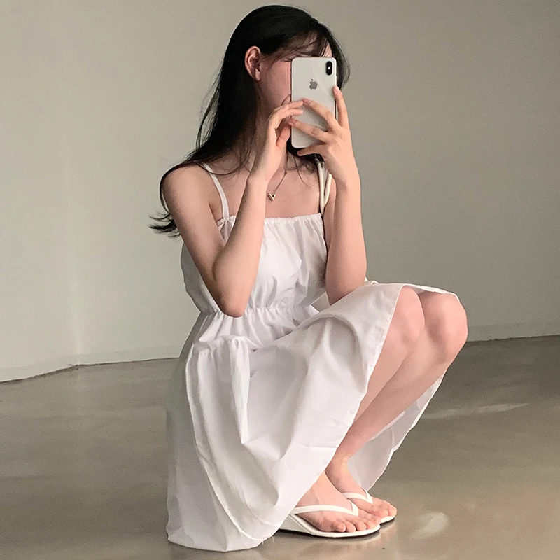 세련된 화이트 첫사랑 원 숄더 드레스 여성 여름 슬리밍 짧은 치마 하이 웨이스트 한국 스타일 통근 기타