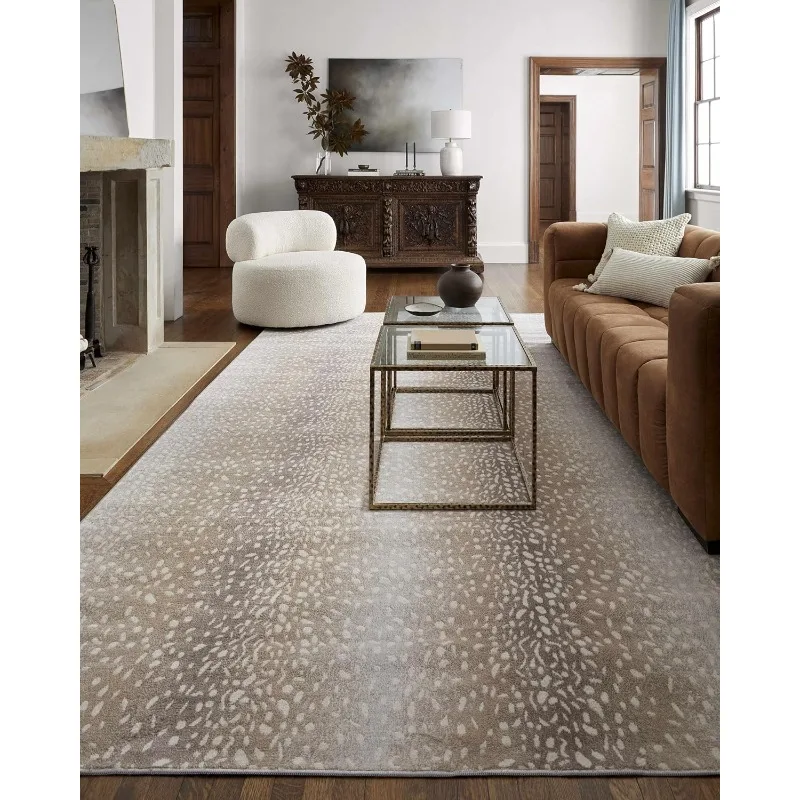 Modern Animal Print Area Rug for Living Room, Bedroom - Bohemain Leopard Print Carpet - Contemporary Antelope Print