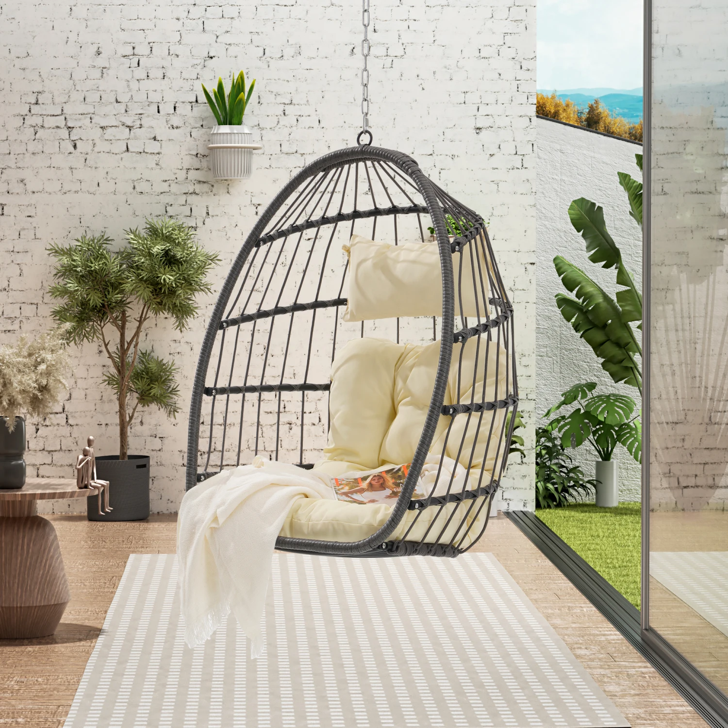 

Outdoor Garden Rattan Egg Swing Chair Hanging Chair Wood
