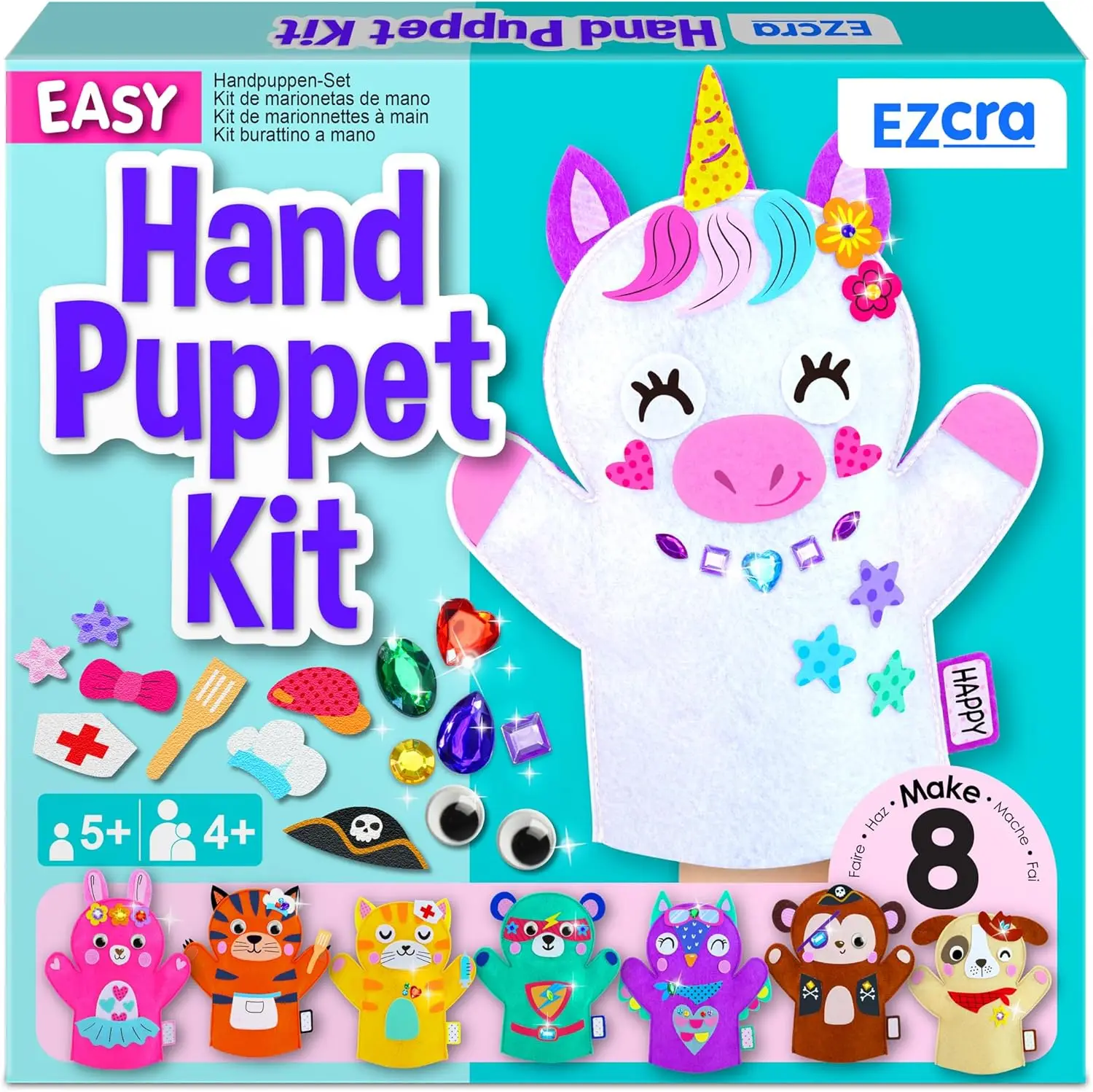 

Unicorn Hand Puppet Making Kit for Kids Age 5-8 - DIY Craft Set with 8 Projects and Stickers