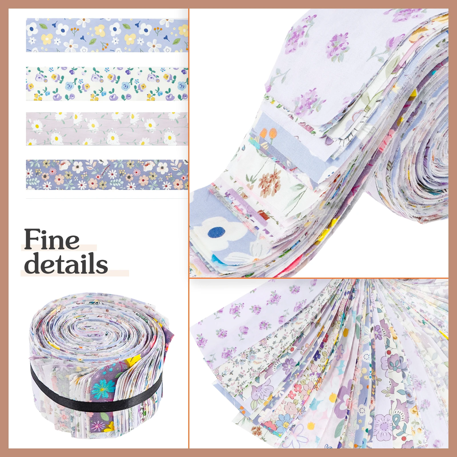 40pcs Jelly Roll Fabric Strips for Quilting Crafting Sewing Vinatge Flower Cotton Strip for Blanket Rug Home Decor Purse Making