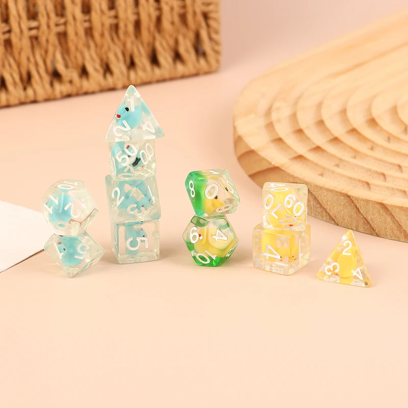 7Pcs Resin Dice Set Polyhedral Inline Animal Ducks D4 D6 D8 D10 D12 D20 Dices For Board Card Game And Tabletop Games Math Games