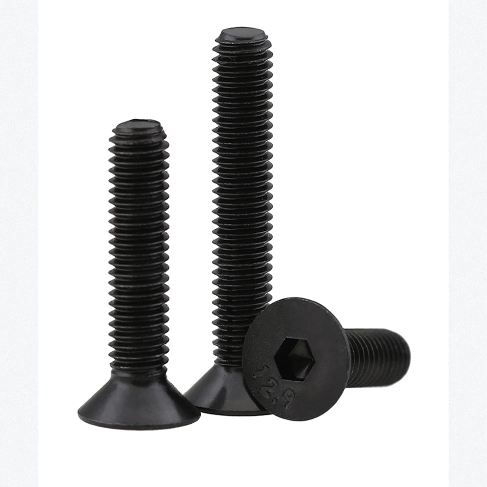 Black Grade 12.9 Countersunk Allen Screw M4 M5 M6 Carbon Steel Hex Socket Flat Head Bolt Length 5/6/8/10/12-60mm