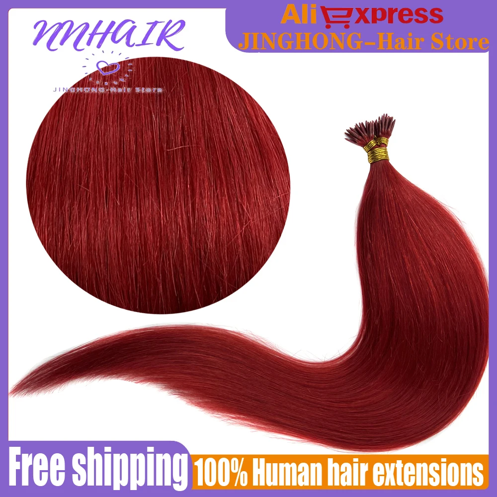 NNHAIR I Stick Hair Extensions 100% Human Hair Extensions Straight Stick Tip Hair Extensions For Women