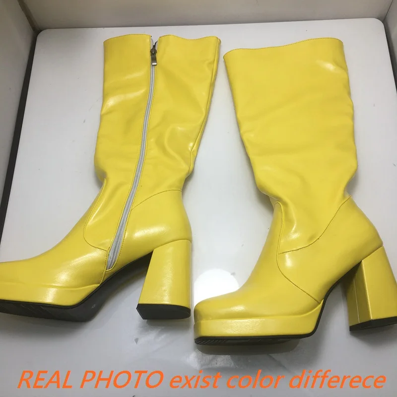 REAVE CAT Women Knee High Boots Toe Block Heels 10cm Platform 2.5cm Big Size 43 Concise Female Bota