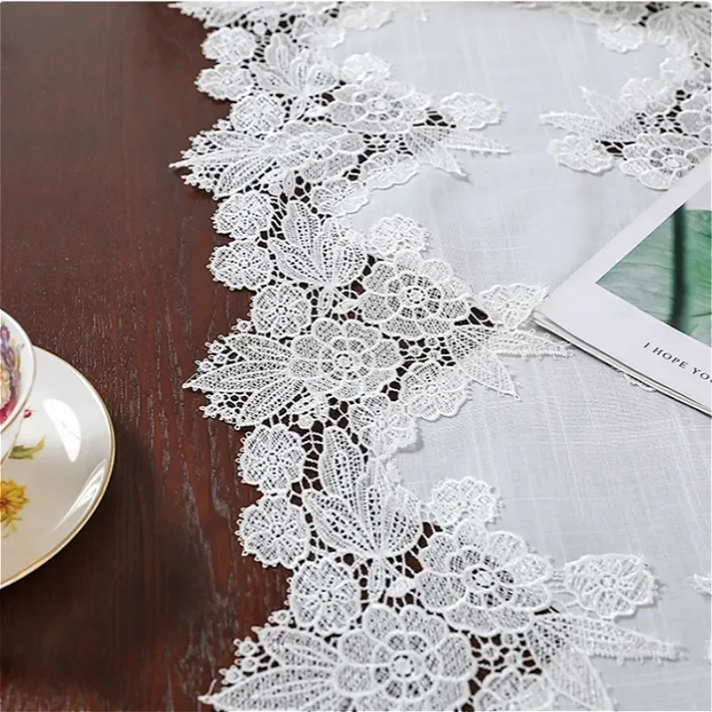 European Style Simple Cotton Lace Trim Dining Table Runner Flag Pad Piano TV Cabinet Cover Hotel Furniture Banquet Party Decor