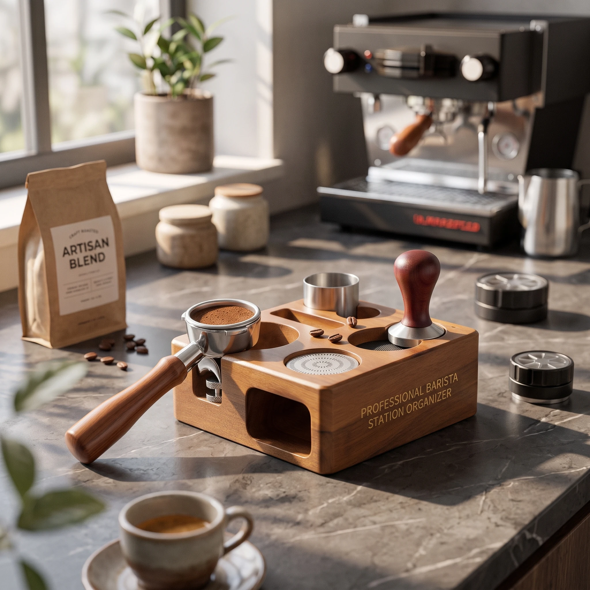 エスプレッソタンピングステーション-安定したコーヒータンピングステーション-コーヒータンパーホルダー-スタイリッシュなポルタフィルターホルダー-バリスタ向けの低高さタイプ