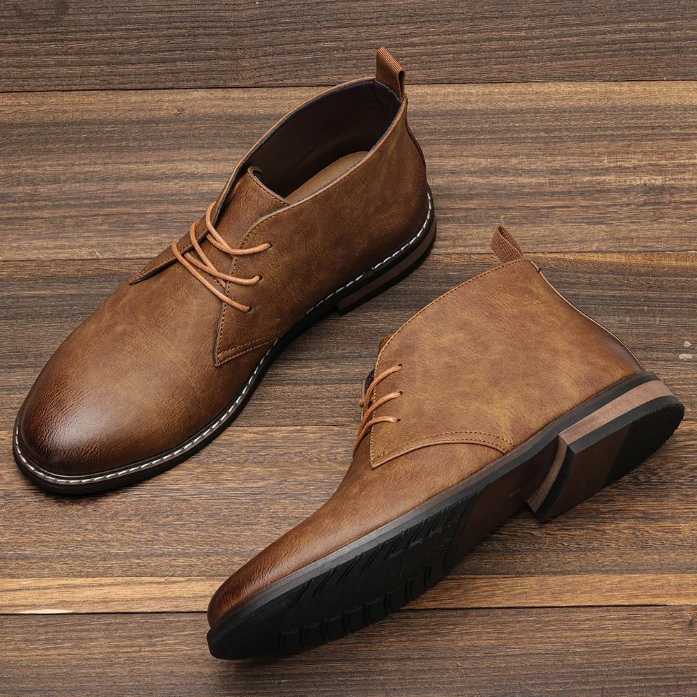 

PopRetro Men Ankle Boots Brand Plus Size Desert Boots Comfortable Leather Boots For Men#KD589