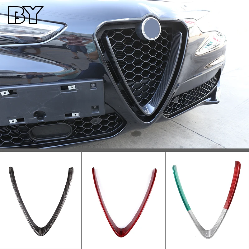 

Real Carbon Fiber Red For Alfa Romeo Stelvio 2017 2018 2019 2020 Front Grill Decoration Frame Car Accessories