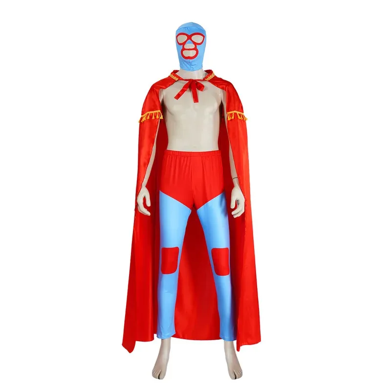 Disfraz de Nacho para hombres adultos Libre capa roja máscara pantalones cortos conjunto completo trajes lucha mexicana Halloween Out8;c'4,t;6.j'2;