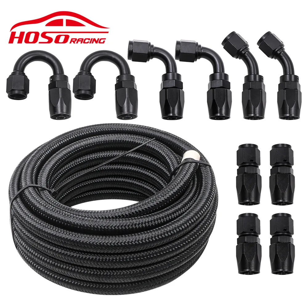 

10 pieces of 6AN oil cooling pipe joint set, high-temperature resistant nylon braided rubber oil pipe AN6 set, 6M