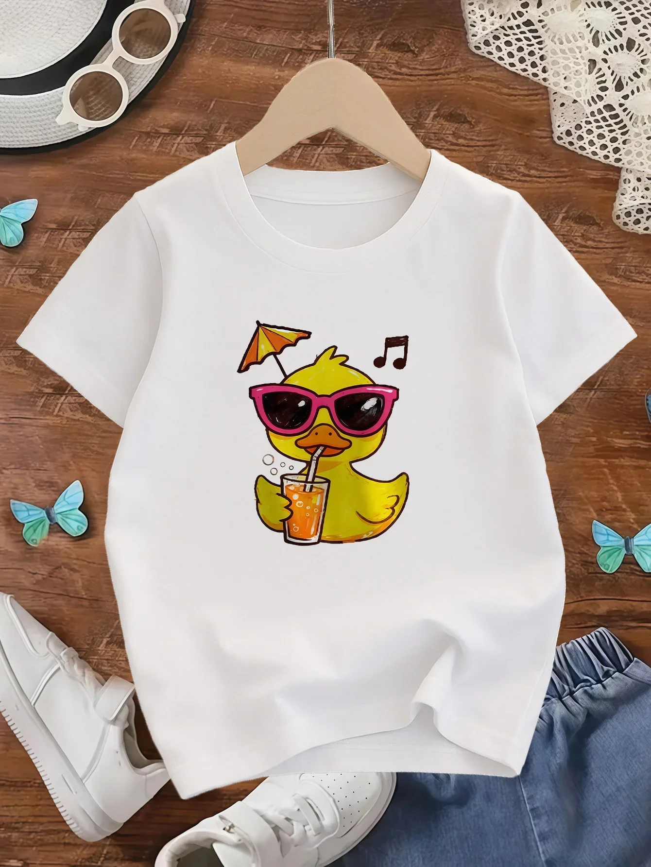 Children Casual T Shirt Trendy Cool Duck Summer Holiday Pattern Print Short Sleeve Kids Beach Vacation Daily Outfit Top