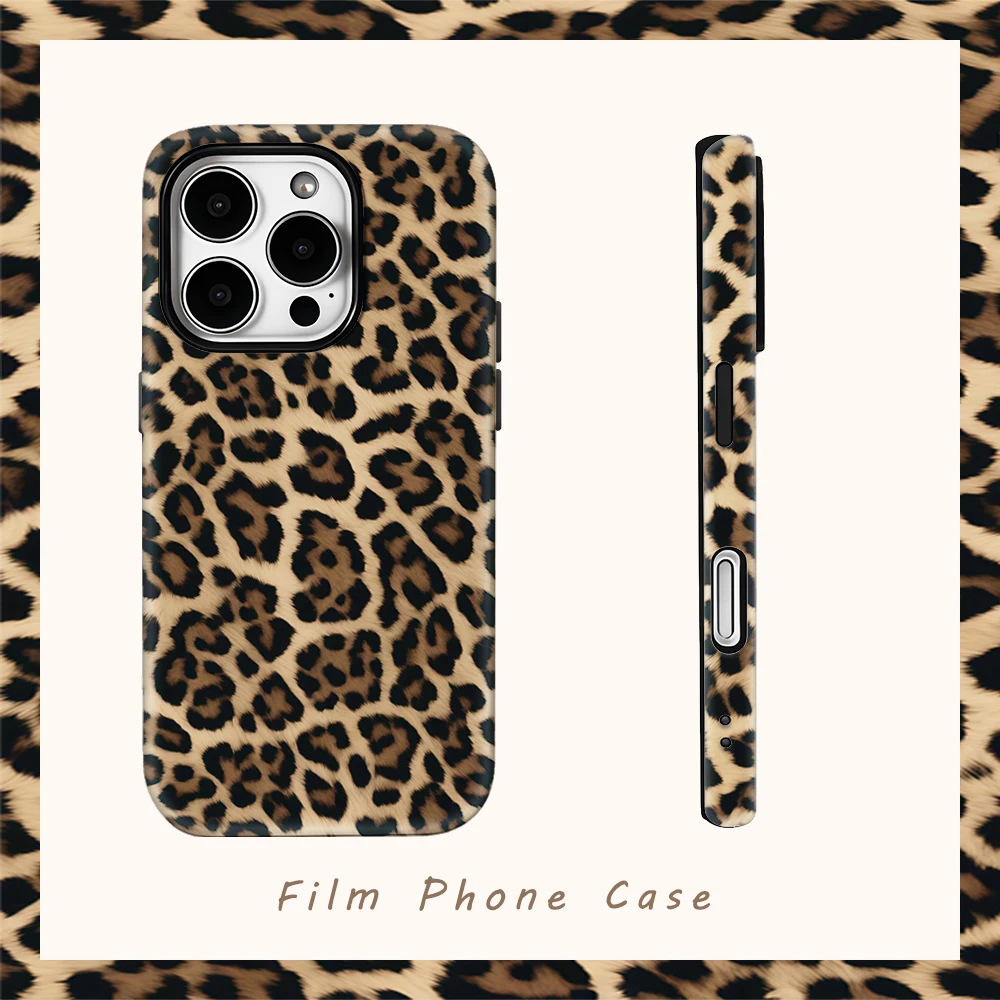 Leopard Shadow Phone Case for IPhone 16 15 14 13 12 11 X XS XR XSMAX 7 8 Pro Max Plus Double-layer Back Cover