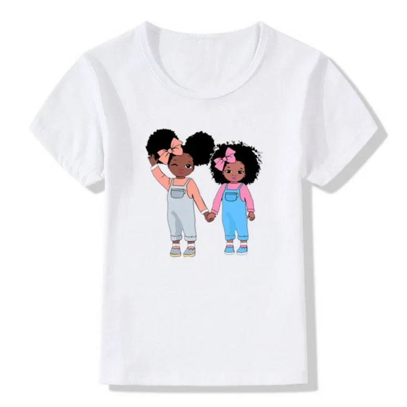 T-shirt a maniche corte girocollo nera per bambini Design in pelle nera stampa cartone animato abbigliamento per bambini vestiti per ragazzi e ragazze