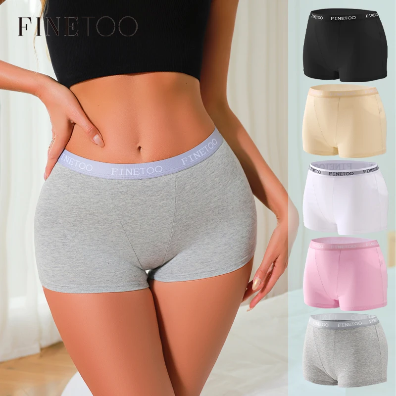 1Pcs Cotton Breathable Boyshort Underwear Women's Panties FINETOO Letter Waist Underpants Female Low Rise Safety Short Lingerie