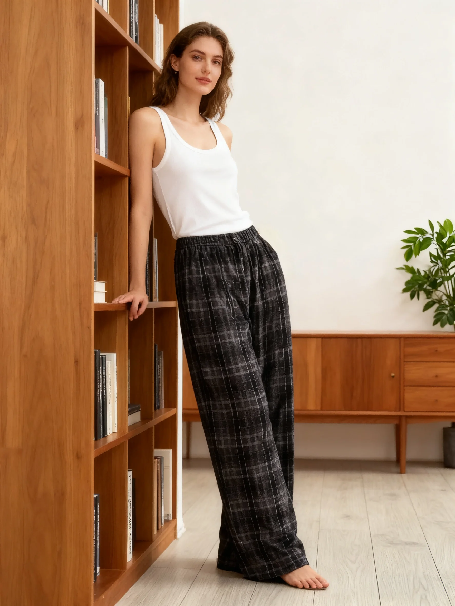 British Retro Plaid Flannel Trousers, Black Warm Home Pants, Casual Stroll Pants for Couples, Perfect for Vacation Outfits!