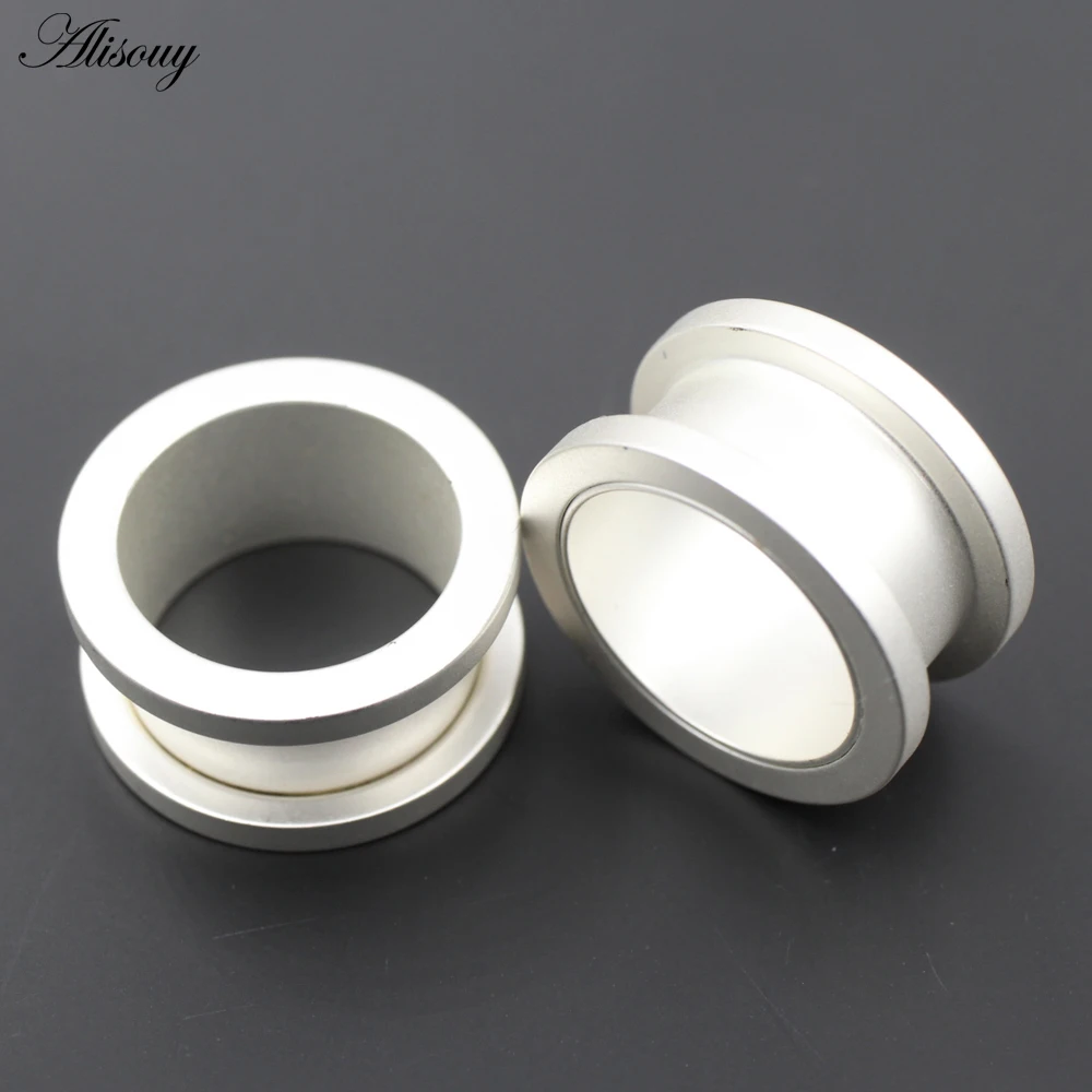 Alisouy 2Pieces Silver Color Stainless Steel Threaded Ear Gauges Tunnels Plugs Expander Stretcher Earrings Piercing Body Jewelry