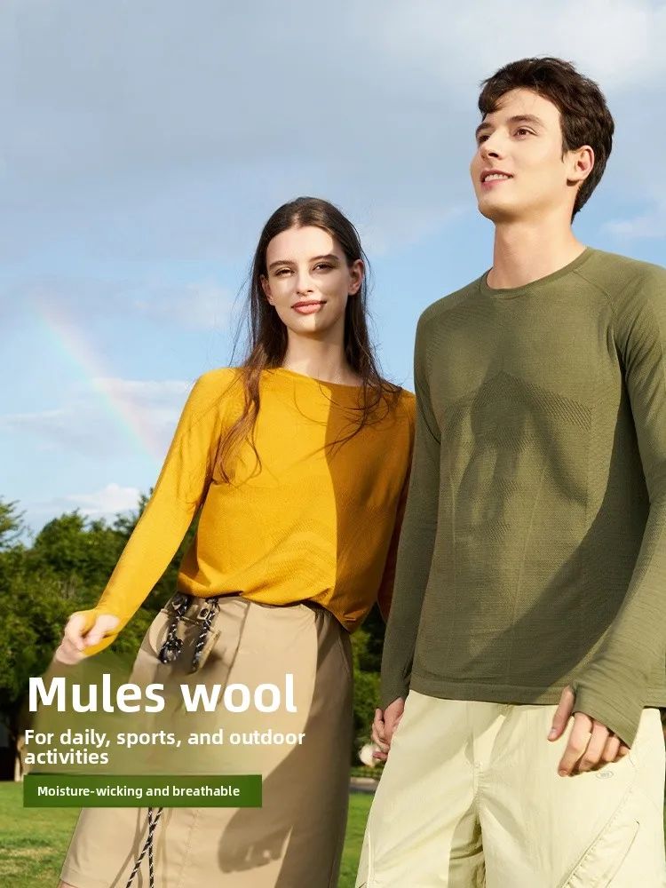 

Ультрастильная однотонная футболка для ранней осени, для активного отдыха, из шерсти, приятная к коже, быстросохнущая, для пар, для спорта