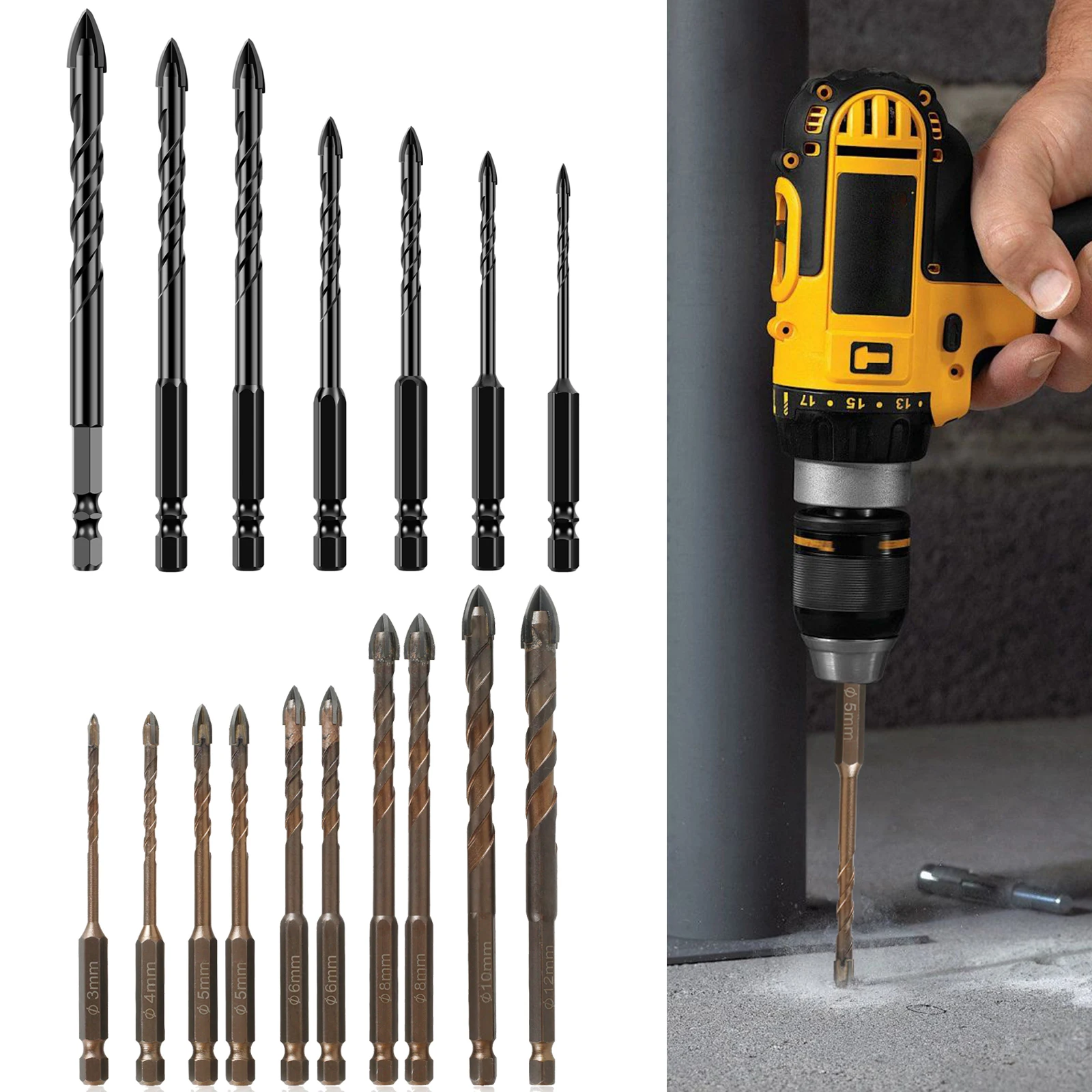 7PCS/Set 4-Edge Cross Drill Bit Industrial Strength Carbide Cross Drill Bit Tip Concrete Drill Bit for Glass Brick Cement Tile