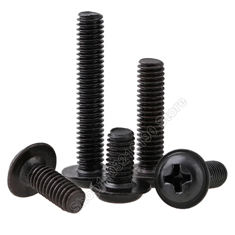 50/100/300 قطعة M2 M2.5 M3 M4 M5 صغيرة صغيرة سوداء الكربون الصلب الصليب فيليبس عموم رأس مستدير مع غسالة طوق وسادة مسامير البراغي