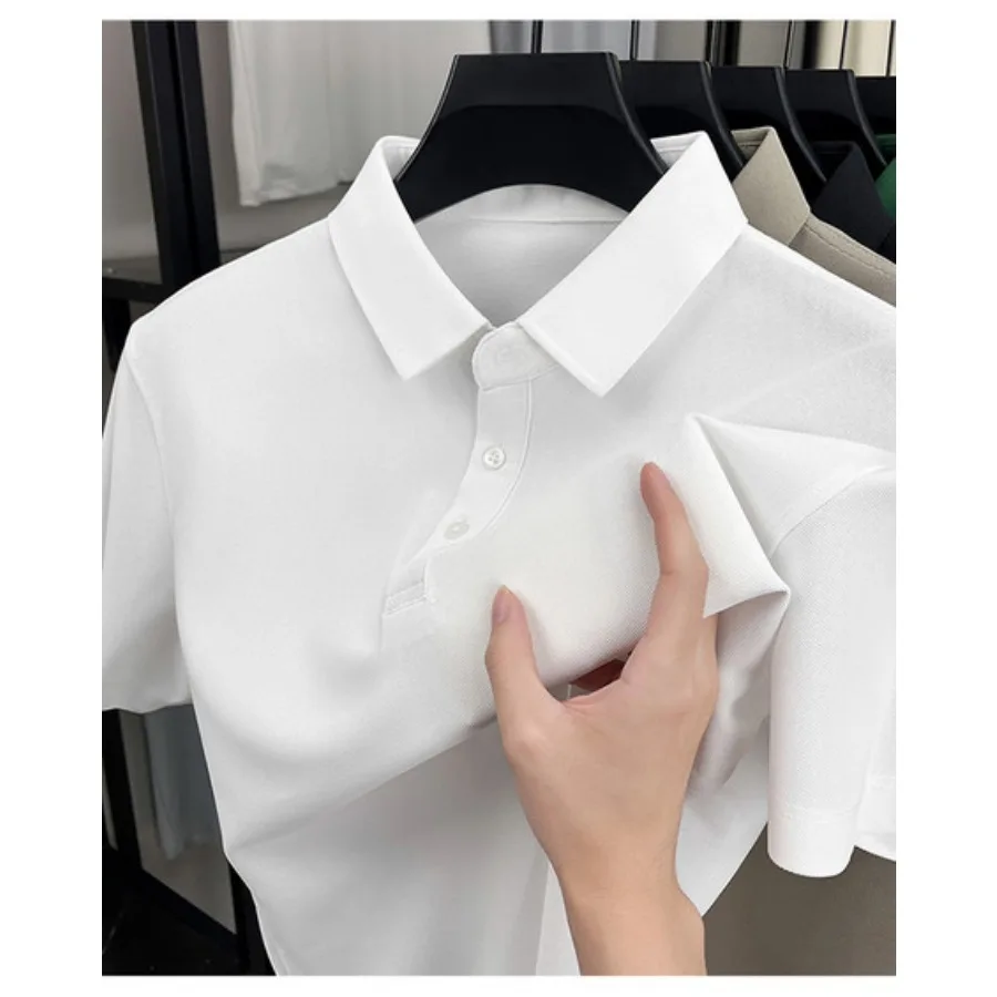 Men's Casual Cotton Short Sleeve Polo Shirt Solid Color Street Style Lapel Fashionable Apparel in 11 Colors
