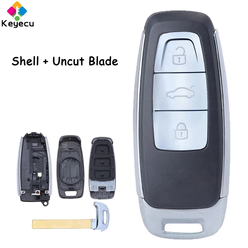 

KEYECU Smart Remote Car Key Shell Чехол с 3-кнопками, необрезанный брелок для Audi A6 C8 A7 A8 Q8 2017 2018 2019 2020 2021