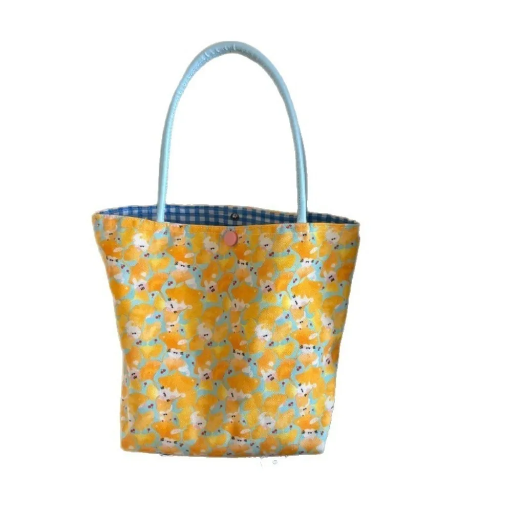 Lightweight Shoulder Tote Bag Large Capacity Reversible Design Dual-Sided Tote Bag Floral Check Print Single Handle Handbag