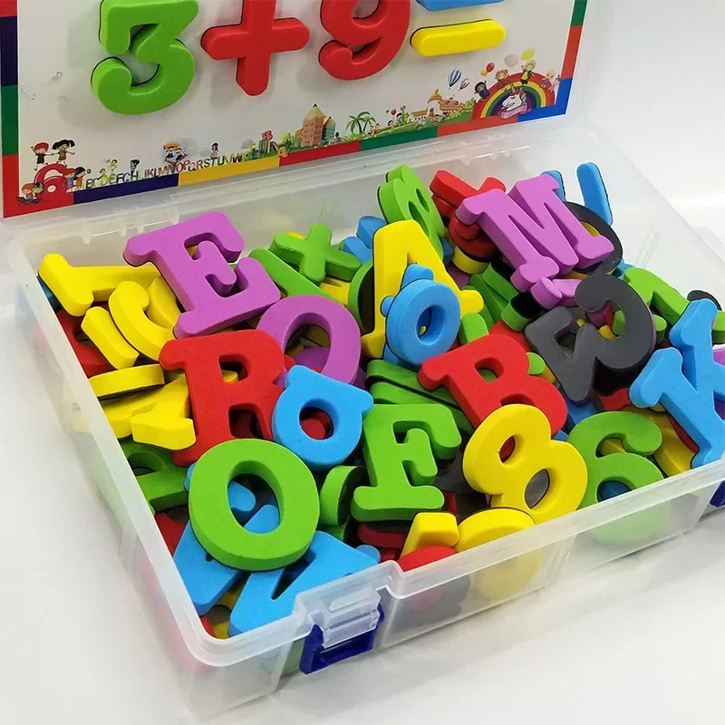 Huruf magnetik angka alfabet ABC 123 magnet kulkas plastik pendidikan prasekolah belajar Set mainan Uppercase huruf kecil Matematika