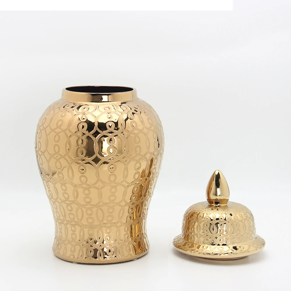 Ceramic Gold Handmade General Jar candy storage Art Decorative Totem Pattern flower vase Home Decoration