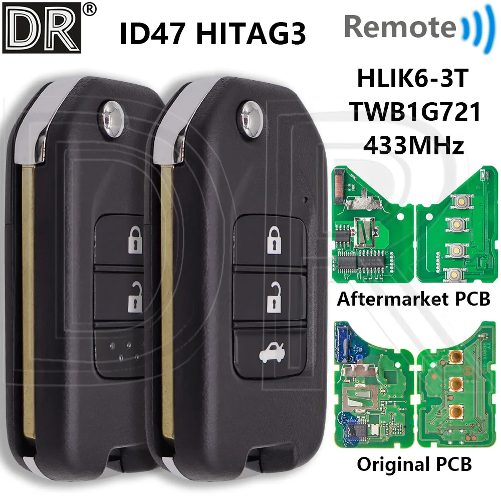 

Great HLIK6-3T G TWB1G721 A ID47 Chip 433MHz Car Remote Control Key For Honda Accord Civic City Vezel CRV HR-V FRV XR-V Jazz