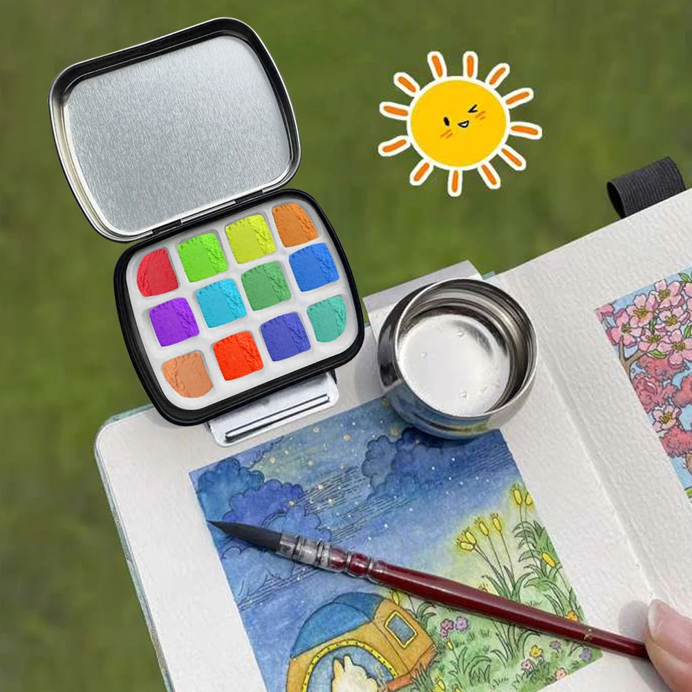 صندوق ألوان مائية محمول بغطاء ، طلاء خارجي ، فنون معدنية فارغة ، صينية طلاء صغيرة مدمجة ، مدرسة منزلية للسفر ، 2 * *
