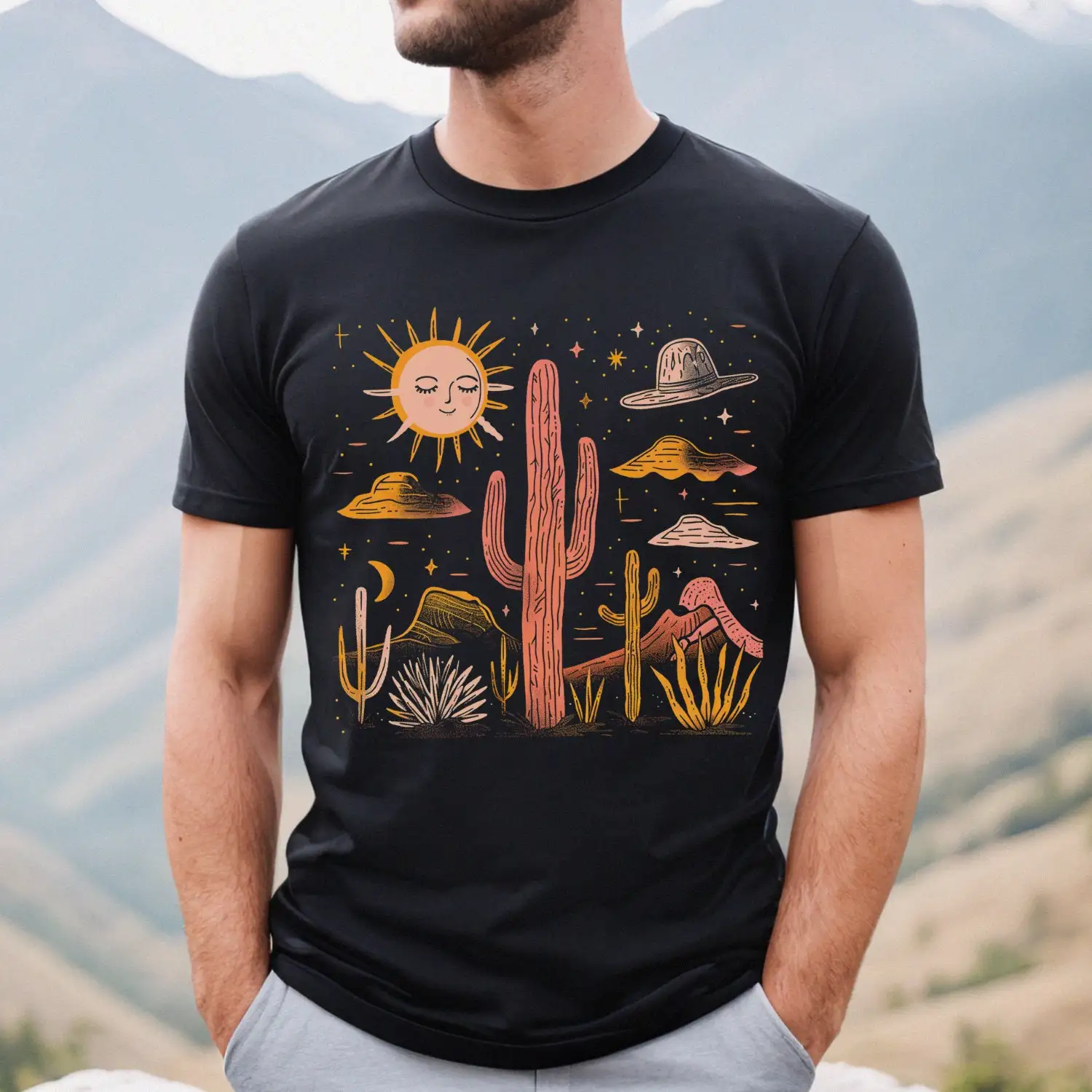 Desert T Shirt Cactus Vintage Nature Arizona Wild West Retro Sonoran Cowboy Sun