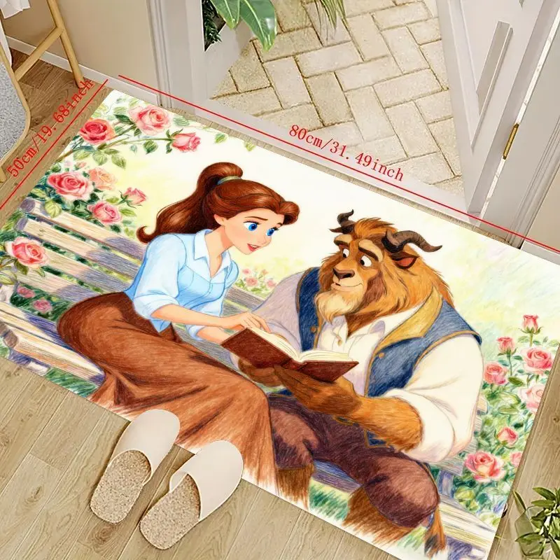 

1 шт. Коврик с рисунком «Красавица и чудовище» для домашнего декора гостиной, большой напольный коврик для детской игровой комнаты, уютный уголок для чтения Ма