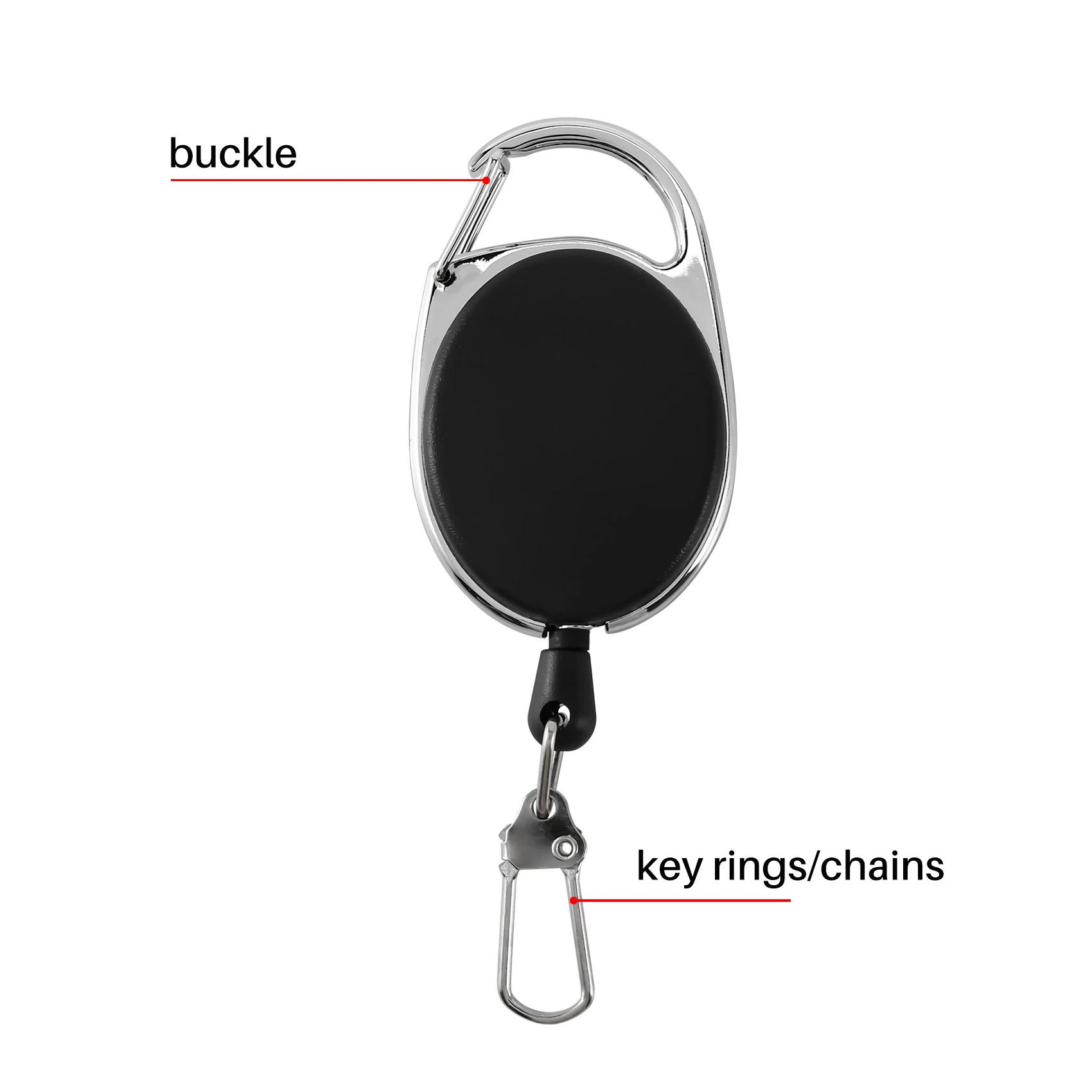 A68Z Heavy Duty Retractable Carabiner Badge Tinker Reels 60Cm Pull Wire With Key Ring Clip Black